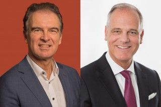 Uittredend CEO Gerrit van der Scheer (links) en zijn opvolger Boris Schoepplein (rechts)